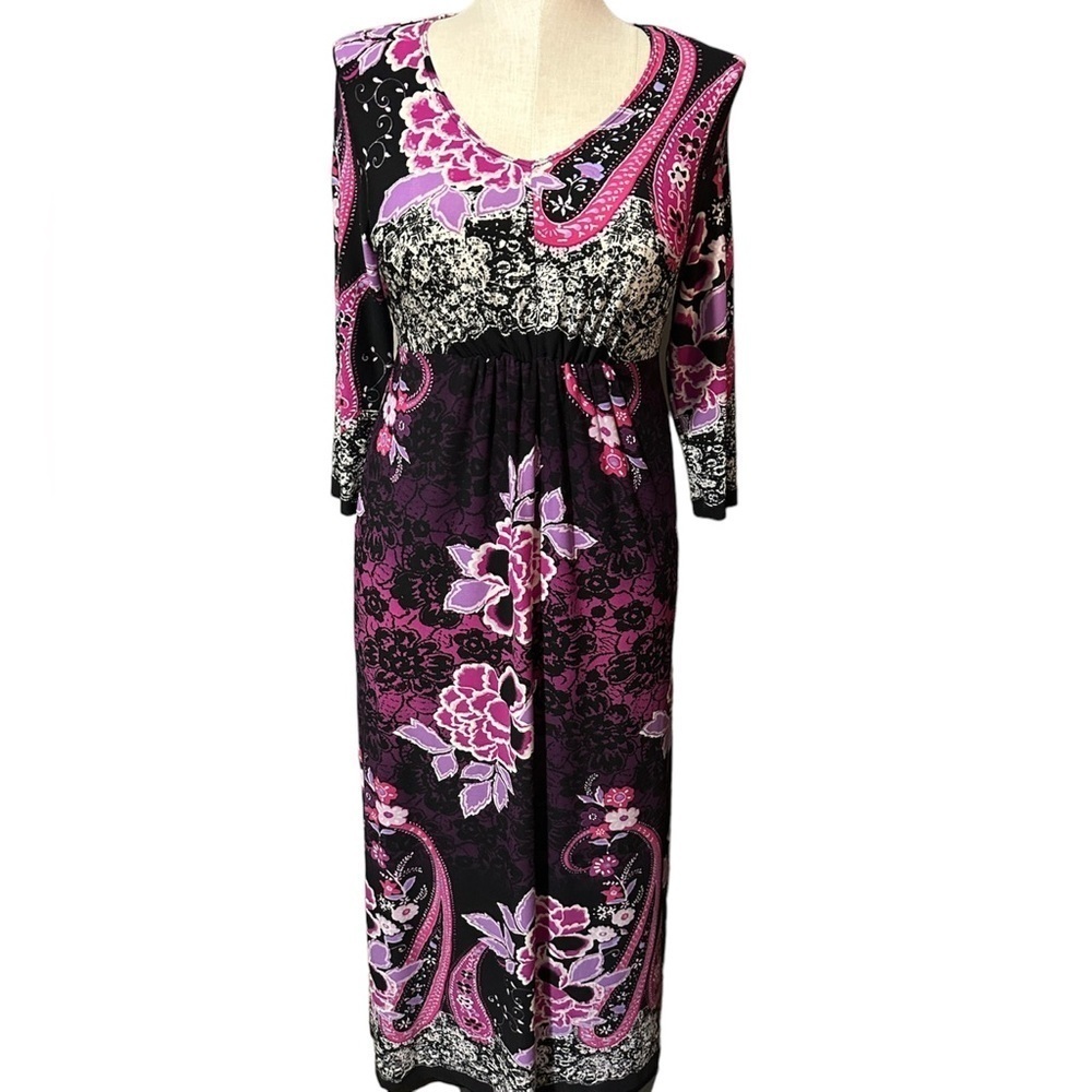 C&C floral multicolor long dress floral purple black pink white Womens size M